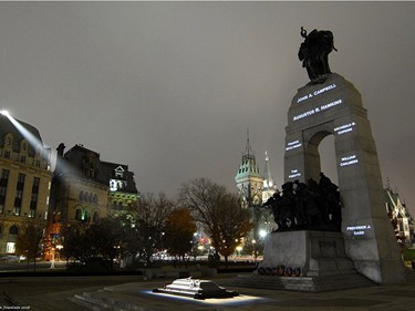 Canadians continue to experience the National War Memorial in new ways. In the week leading up to Remembrance Day 2008, actor R.H. Thomson and lighting designer Martin Conboy orchestrated a unique commemoration, with the names of the 68,000 Canadians who died in the First World War being projected on the Memorial's granite walls.