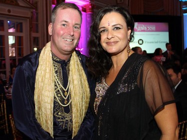 Carter Brown and Sandra Plagakis from 105.3 Kiss FM got into the spirit of the Bollywood theme for this year's Canadian Tire Snowsuit Fund Gala held at the Fairmont Chateau Laurier on Saturday, November 12, 2016.