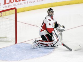 A shot by Nashville Predators defenseman Ryan Ellis gets past Ottawa Senators goalie Craig Anderson for a goal during the third period of an NHL hockey game Tuesday, Nov. 8, 2016, in Nashville, Tenn. The Predators won 3-1.