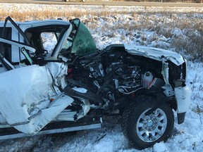 A truck involved in a crash on Highway 417 near Anderson Road Wednesday.