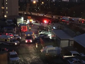 Emergency crews responded to the eastern portal of the LRT tunnel on Thursday to help three workers stuck on a lift inside the tunnel.