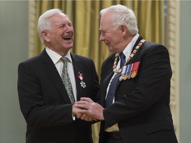 Governor General David Johnston invests Joseph Daigle as a Member of the Order of Canada during a ceremony at Rideau Hall in Ottawa, Thursday, November 17, 2016.