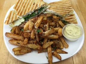 Mel's Fav panini and punchy fries at Grow Your Roots Café