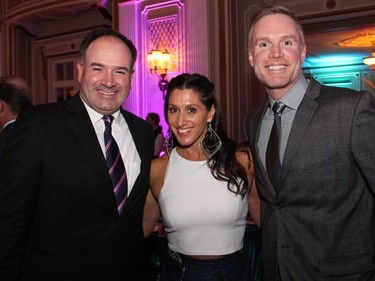 From left, Ottawa Senators general manager Pierre Dorion, CTV Ottawa Morning host and Snowsuit Fund past chair Lianne Laing, and Brad Weir from the Ottawa Senators Foundation at the Canadian Tire Snowsuit Fund Gala held at the Fairmont Chateau Laurier on Saturday, November 12, 2016.