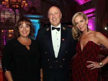 From left, Valerie Hammell, Canadian Tire, with her gala co-chair, Acting Supt. Mark Ford, Ottawa Police Service, and Taryn Gunnlaugson, BMO Private Banking, at the Bollywood-themed Canadian Tire Snowsuit Fund Gala held at the Fairmont Chateau Laurier on Saturday, November 12, 2016.