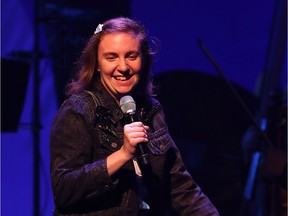 ctress Lena Dunham speaks during the Hillary Victory Fund - Stronger Together concert at St. James Theatre on October 17, 2016 in New York City.