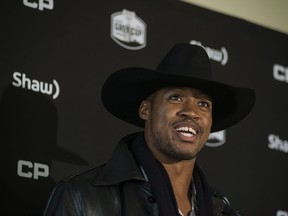 Ottawa Redblack's quarterback, Henry Burris, speaks at a press conference after arriving in Toronto on Tuesday, November 22, 2016, ahead of the CFL final to be held in Toronto on Sunday.