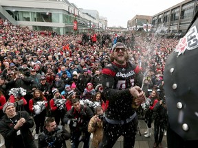 Thousands of RedBlacks fans attended a rally at Lansdowne park after the 2016 Grey Cup Parade in Ottawa Tuesday, Nov. 29, 2016. OSEG reported a $14.4-million net loss in 2016, partly because "the Grey Cup proved to be expensive," according to a new report.