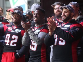 Ottawa RedBlacks having a great time after the 2016 Grey Cup Parade in Ottawa Tuesday Nov 29, 2016.