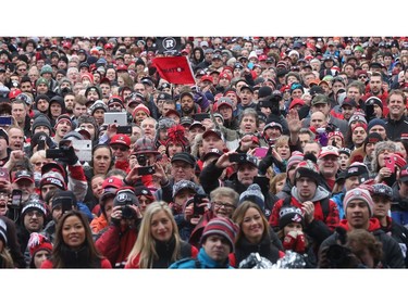 Thousands of RedBlacks fans attended a rally at Lansdowne park after  the 2016 Grey Cup Parade in Ottawa Tuesday Nov 29, 2016.