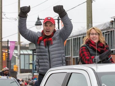 Head coach Rick Campbell and his wife Jeri on Bank St as the Ottawa Redblacks celebrate their Grey Cup victory with a parade down Bank St and a celebration at Lansdowne Park.