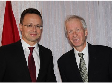 Hungarian Ambassador Balint Odor hosted a dinner to mark the 60th anniversary of the Hungarian Revolution of 1956 on Oct. 24 at the Museum of History. Hungarian Foreign Minister Péter Szijjártó and Foreign Minister Stéphane Dion attended.