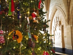 A Christmas tree just outside the Library of Parliament.