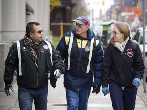 From left: Fabian Novo, Richard MacCallum and Jennifer Gribbon of VETS Canada out on their mission to find homeless veterans who need support.
