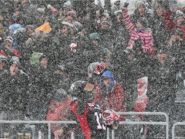 Khalil Paden of the Ottawa Redblacks celebrates with touchdown against the Edmonton Eskimos during first half of the CFL's East Division Final held at TD Place in Ottawa, November 20, 2016.  Photo by Jean Levac  ORG XMIT: 125313