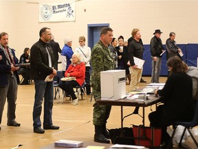Electors line up to vote in Kingston in the October 2015 election. (Ian MacAlpine/The Kingston Whig-Standard/Postmedia Network)