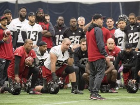 Ottawa Redblacks head coach Rick Campbell talks to the team at practice for the 104th Grey Cup, in Toronto on Friday, November 25, 2016.
