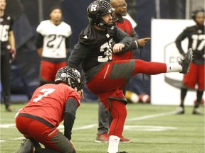 Ottawa Redblacks kicker Chris Milo at the team's practice at Monarch Park school in Toronto, Ont. on Wednesday November 23, 2016.