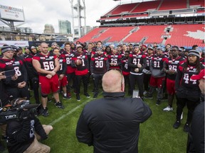 Ottawa Redblacks  owner Jeff Hunt addresses the team during a walkthrough ahead of the Grey Cup at BMO Field in Toronto, Ont. on Saturday November 26, 2016.