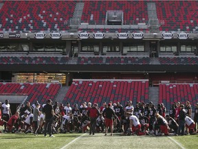 Ottawa Redblacks players take to the field at TD place for a team practice before there game against the Winnipeg Blue Bombers this Friday, in Ottawa, November 2, 2016.