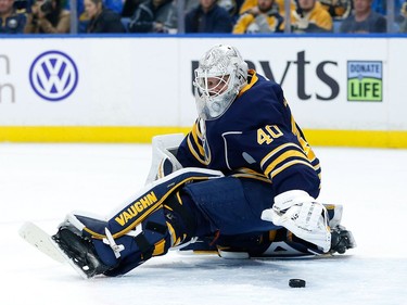 Robin Lehner #40 of the Buffalo Sabres makes a save during the first period against the Ottawa Senators at the KeyBank Center on November 9, 2016 in Buffalo, New York.