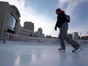 Ronald Gray skates on the Ottawa City Hall Rink of Dreams, November 28, 2016.