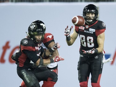 Ottawa Redblacks wide receiver Brad Sinopoli (88) catches a pass for a touchdown during third quarter CFL Grey Cup action Sunday, November 27, 2016 in Toronto.