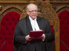 The new Senate Speaker George Furey is seen after being sworn in during a ceremony in the Senate chamber in Ottawa, Thursday December 3, 2015.