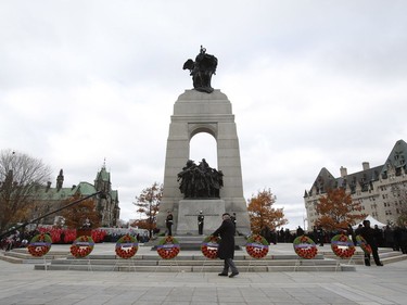 The War Memorial during Remembrance Day ceremonies in Ottawa on Friday, November 11, 2016.