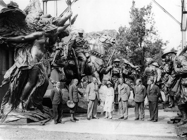 The War Memorial's completed bronze sculptures stand outside the March studio in England. Vernon March came from a working-class Yorkshire family but, remarkably, six of his brothers and one sister were artists. When Vernon March died suddenly in 1930, his siblings rallied around. They finished the figures in their own foundry.