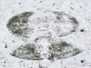 Touchdown snow angel by Greg Ellingson of the Ottawa Redblacks against the Edmonton Eskimos during first half of the CFL's East Division Final held at TD Place in Ottawa, November 20, 2016.  Photo by Jean Levac  ORG XMIT: 125313