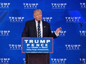 Republican presidential nominee Donald Trump speaks at a gathering in Valley Forge, Pennsylvania on November 1, 2016. /