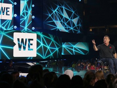 Over 16,000 students and educators gathered for We Day at Canadian Tire Centre in Ottawa Wednesday Nov 9, 2016. Rick hanson talking to the crowd at We Day in Ottawa Wednesday.