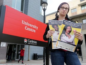 Carleton University student Sydney Schneider poses for a photo at the university in Ottawa Monday Nov 28, 2016.  Sydney is the program coordinator at CU Students Association Womyn's Centre and they are campaigning for a women-only hour at the gym. Response has been mostly positive, but some posters were torn down and vandalized.  Tony Caldwell