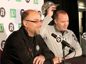 Ottawa Redblacks General Manager Marcel Desjardins and Head Coach Rick Campbell talk to the media during a press conference at TD Place in Ottawa Wednesday Nov 30, 2016.