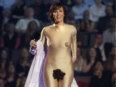 Alanis Morisette in her nude suit at the 2004 Juno Awards Ceremony at Rexall Place in Edmonton, Alta., Sunday April 4, 2004.