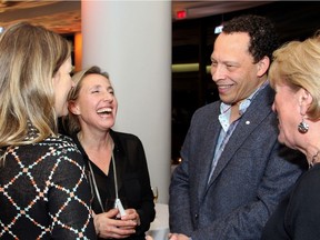 Canadian author Lawrence Hill in conversation with, from left, Dominique Bergevin, Gabriella Tremblay and Cheryl Doxas at An Intimate Evening with Lawrence Hill, held at the Canadian Museum of History on Thursday, December 1, 2016, in support of Crossroads International.
