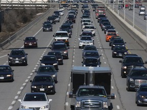 Backed up traffic on the 417 highway in Ottawa Tuesday March 31, 2015. Ottawa has been ranked the 10th most congested city in North America and 3rd most in Canada.   Tony Caldwell/Ottawa Sun/QMI Agency