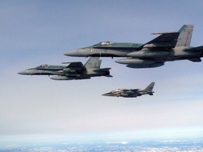 Discovery Air Defence aircraft training with RCAF CF-18s. (Photo courtesy Discovery Air)