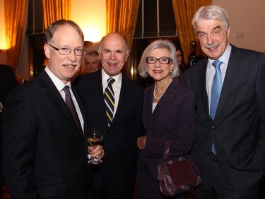 From left, Deputy Minister of Foreign Affairs Ian Shugart with  National Gallery of Canada Foundation board chair Thomas d'Aquino, Supreme Court Chief Justice Beverley McLachlin and German Ambassador Werner Wnendt at the Embassy of France on Tuesday, December 6, 2016, for the induction of former prime minister Brian Mulroney into the French Legion of Honour.