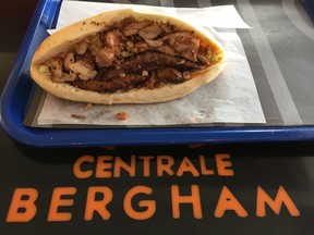 Supreme sandwich (kebab-spiced chicken on merguez sausage) at Centrale Bergham on Bank St.