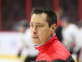 Guy Boucher, Head Coach of the Ottawa Senators during practice at Canadian Tire Centre in Ottawa, December 13, 2016.