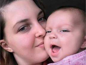 Mother Jennifer Cunning and her daughter Millie. Millie's stroller was struck by a hit-and-run driver in Kemptville on Tuesday, causing her car seat to roll into the street.