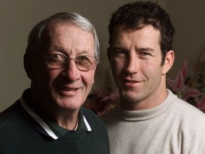 Bill and Pat Dineen had six children and five of them played pro hockey and work today in the NHL. He is seen here with his son Kevin in 1999.