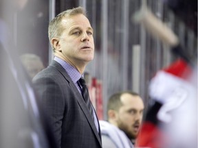 Ottawa 67's assistant coach and interim head coach Mike Eastwood on the bench during the game agains the Peterborough Petes at TD Place arena Sunday December 11, 2016.