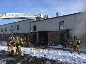 Firefighters were called to a south-end business park Tuesday afternoon to battle a blaze that broke out in a flooring store.