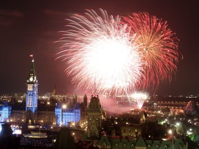 Fireworks over Parliament Hill.