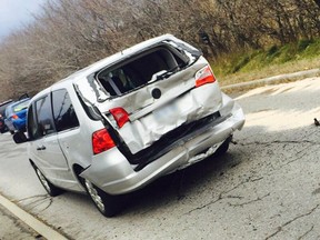 The collision, shortly after 12:30 p.m., happened on Carling Avenue and Herzberg Road.