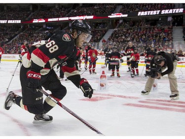 Ottawa Senators left wing Mike Hoffman competes in the fastest skater event.