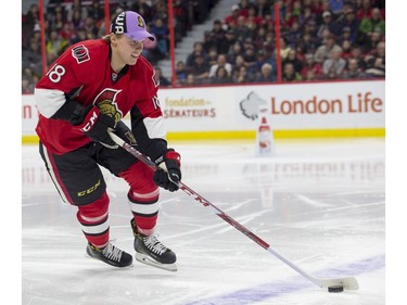 Ryan Dzingel competes in the puck control relay.